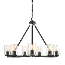  7041-9 BLK-CLR - Monroe 9 Light Chandelier in Matte Black with Gold Highlights and Clear Glass